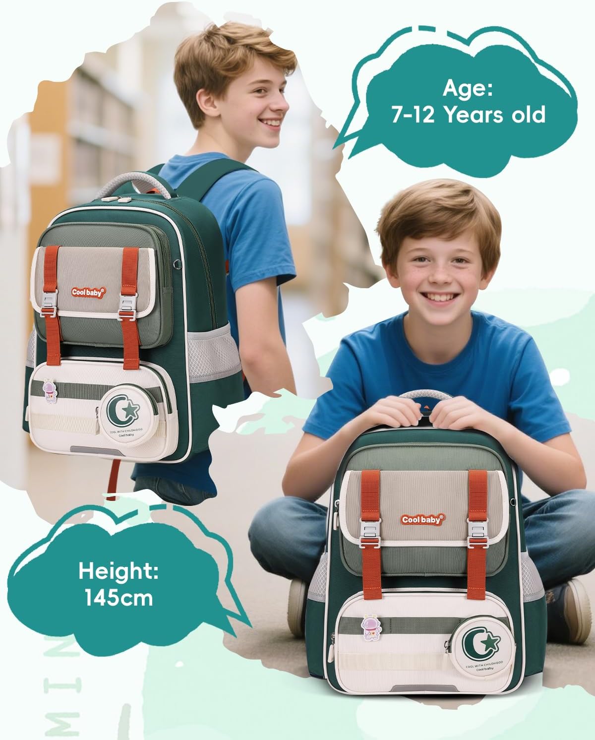 Tanou School Backpack Boys 2nd 5th Grade, 22L Ergonomic Backpack Kids for Primary School, Oxford Fabric Children's Backpack School Bag for Boys 8-12 Years – Bild 2
