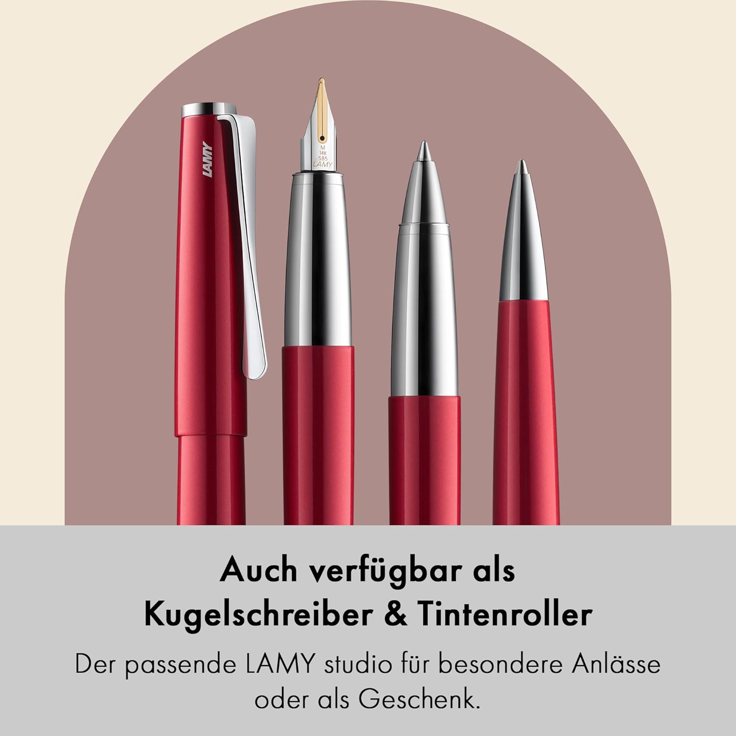 Lamy Studio Pianored Fountain Pen - Universal Fountain Pen in Elegant All-Metal Housing - 14 Carat Gold Nib, Partially Platinum Plated & M Line Width - Includes T 10 Blue Ink Cartridge – Bild 5