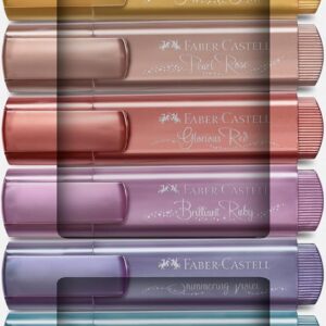 Faber-Castell 254678 Metallic Highlighter Pens with Precision Chisel Tip, Bright Metallic Colours, Ergonomic Flat Design, Pack of 8