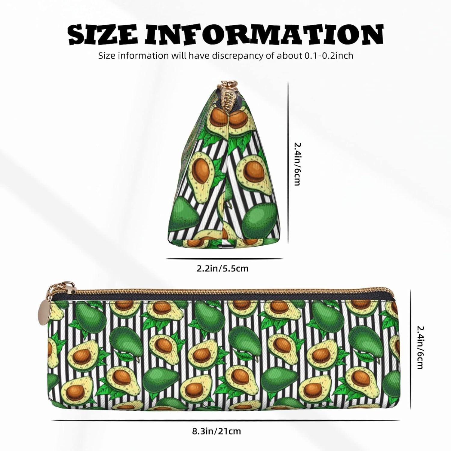 Avocado Pencil Case with Black and White Stripes Cosmetic Bag Pen Bag Triangle Leather Storage Bag Zipper Stationery Organizer for Adult Office, Avocado Black And White Stripes, Bag organiser – Bild 2
