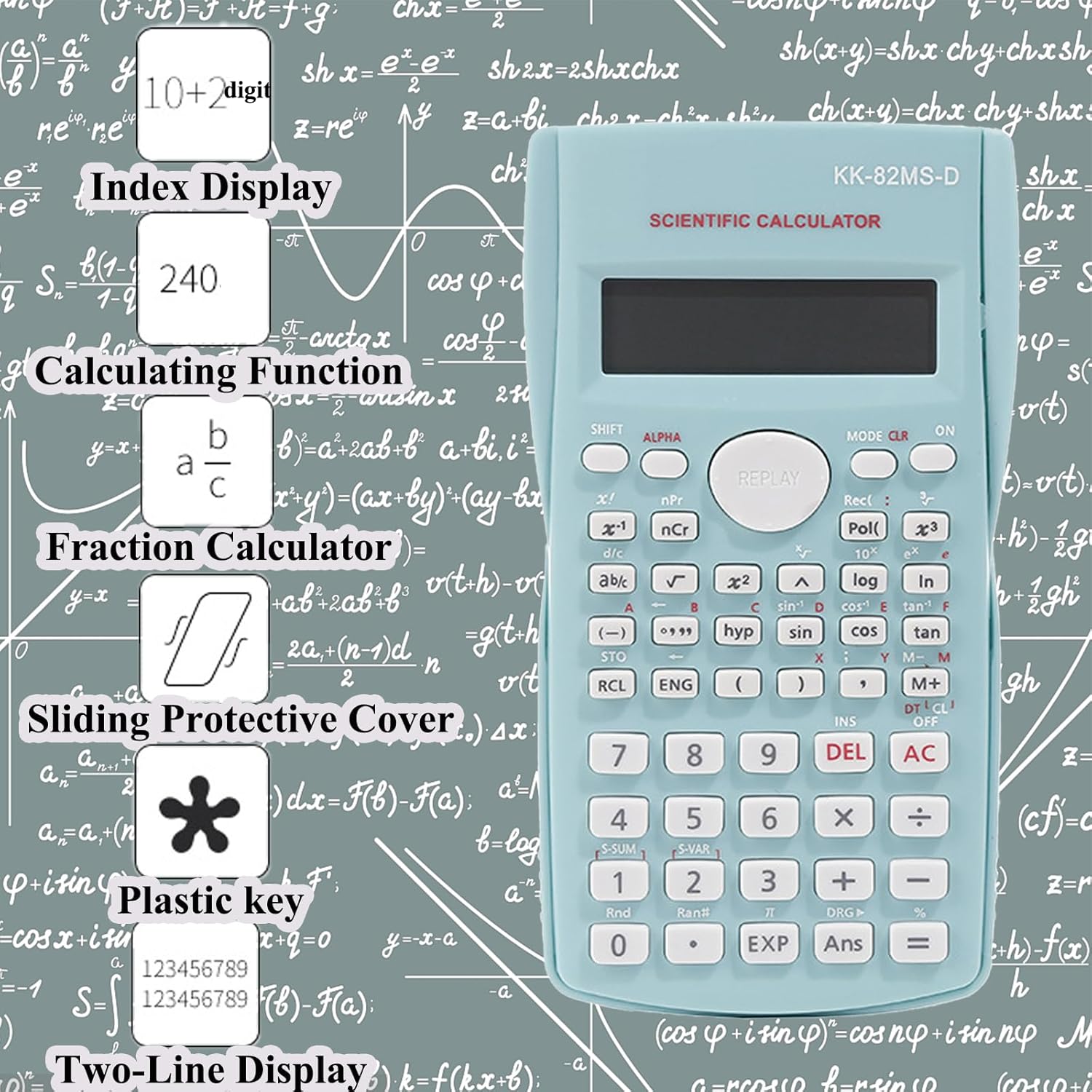 KK-82MS-D Portable Scientific Calculator with 240 Functions Dual Line Display for School Supplies, Students, Teachers, Business, Office, Home (Green) – Bild 7