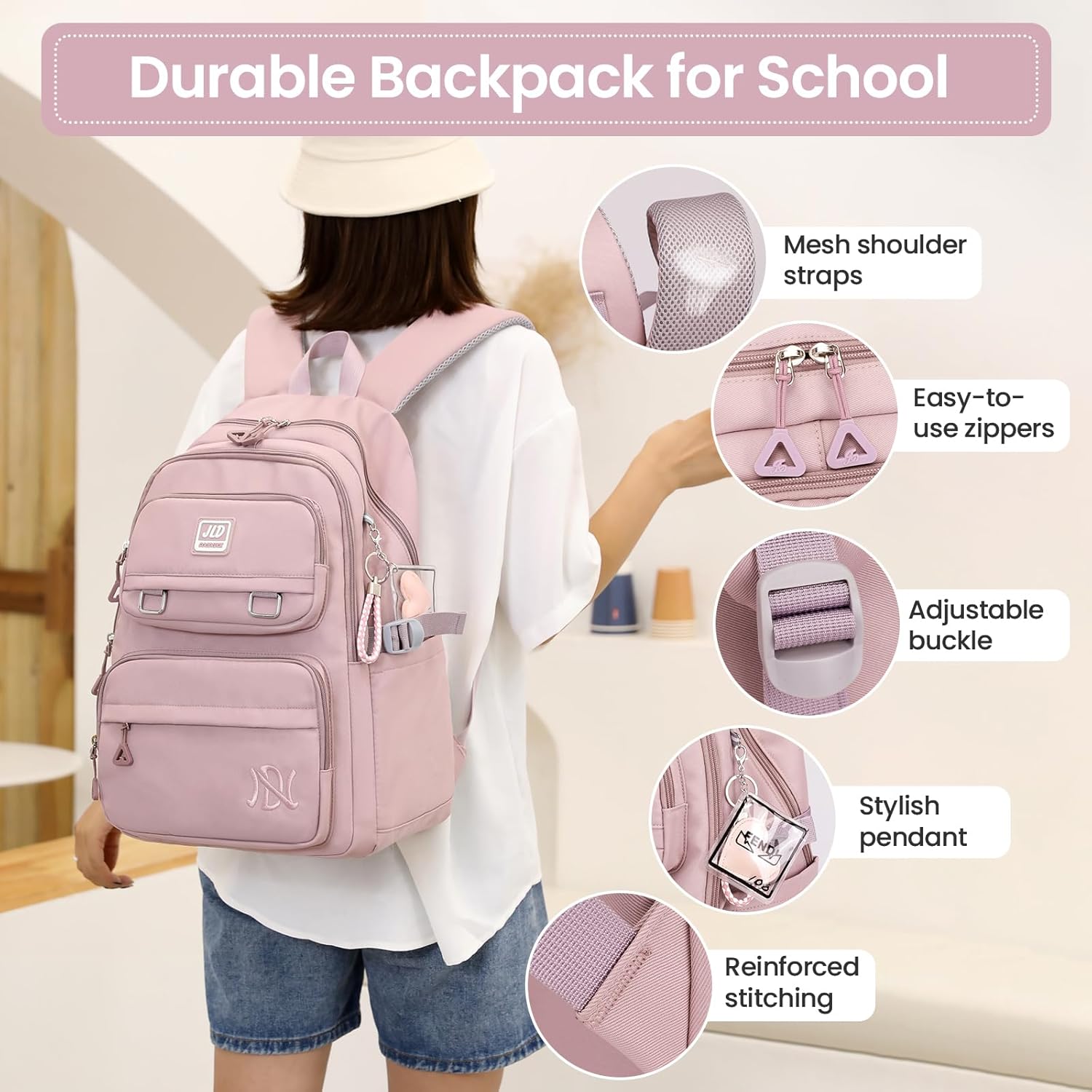 School Backpack Girls Backpack for Teenagers - Stylish and Waterproof Daypack School Bag for Girls 3rd - 9th Grade, Casual Children's Backpack Large for School and Travel, Purple – Bild 2