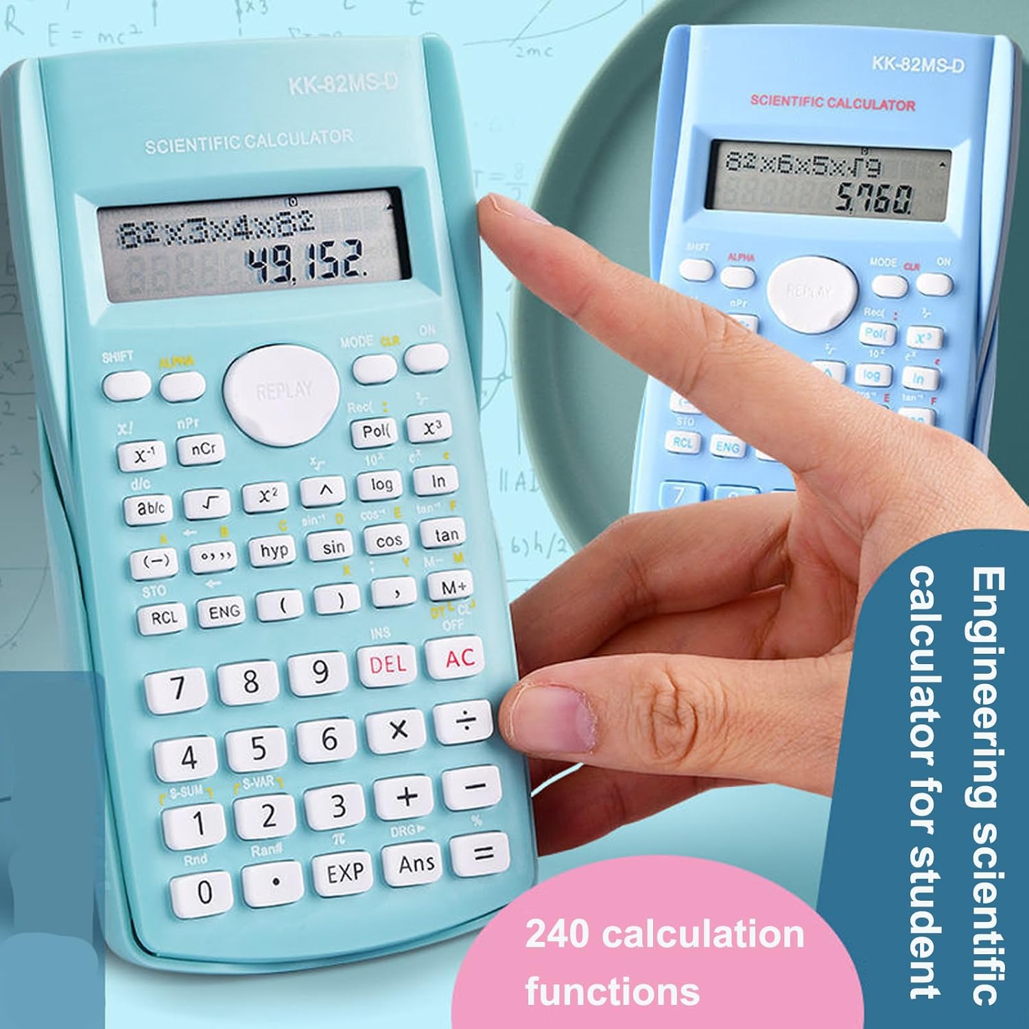 KK-82MS-D Portable Scientific Calculator with 240 Functions Dual Line Display for School Supplies, Students, Teachers, Business, Office, Home (Green) – Bild 8