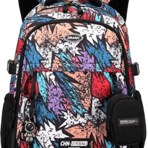 School Backpack with Wheels for Teenagers, 6-Wheel Removable Trolley School Bag, Casual Backpack Large Volume for Laptop, Water-Repellent School Bag for Boys from 10 Years, Colourful graffiti