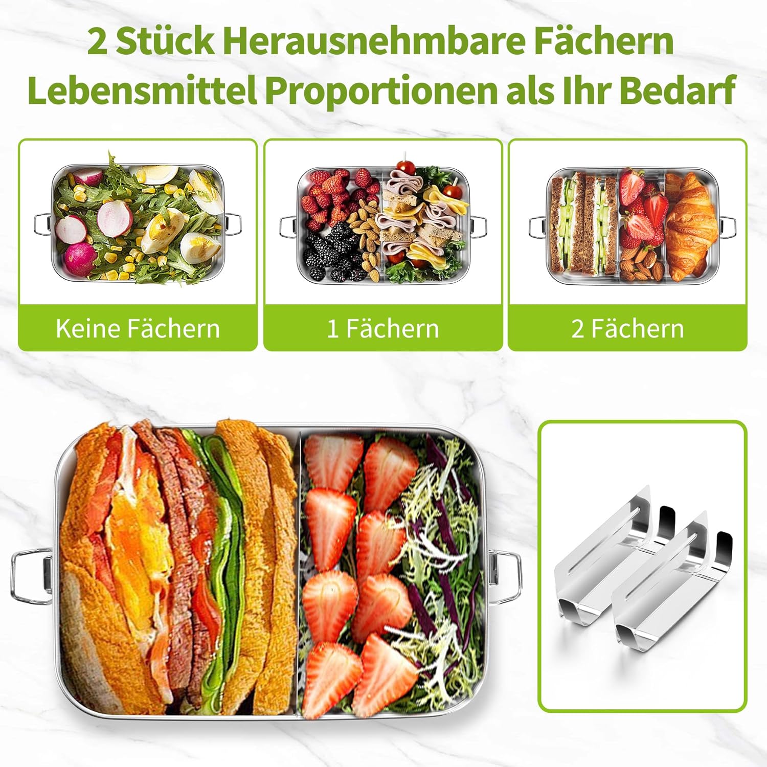 Homikit Stainless Steel Lunch Box with 2 Compartments, 1400 ml Bento Box with Bag for Children and Adults, Leak-Proof Lunch Box for School, Office and Travel, Dishwasher Safe – Bild 5