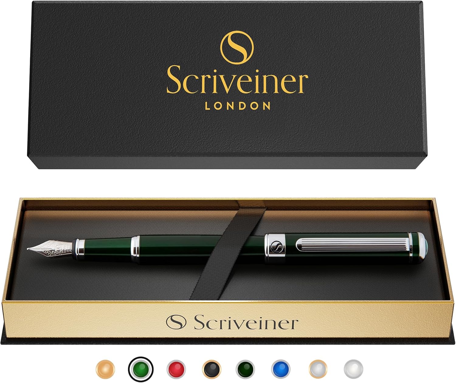 Scriveiner Fountain Pen, British Racing Green, Chrome Finish, Medium Schmidt Nib, Writing Gift Set for Men and Women, Professionals, Boss, Office, Beautiful Writing Instrument – Bild 9