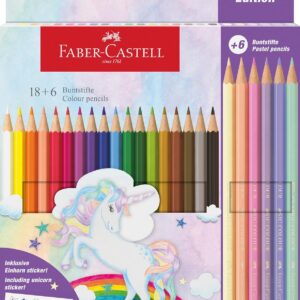 Faber-Castell 111221 Unicorn Colouring Pencils Set, 24 Colouring Pencils, Includes Pastel Colours, Hexagonal Pens for Children and Adults