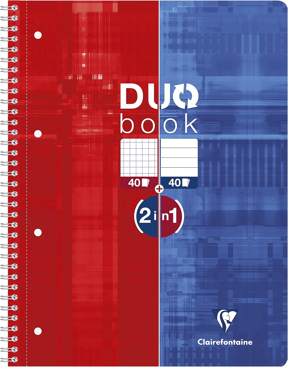 Clairefontaine 82526C College Notepad (9 x 14 cm, Duo, 40 Sheets Squared and 40 Lined Sheets) 1 Piece Red/Blue