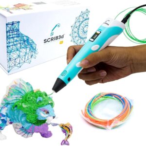 SCRIB3D P1 3D Printing Pen with Display - Includes 3D Pen, 3 Start Colours of PLA Filament, Stencil Book + Project Guide and Charger