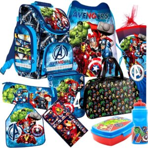 Avengers 10-Piece Set School Bag Satchel Pencil Case Satchel School Cone 85 cm with Stickers Kids4shop, blue, Cartoon