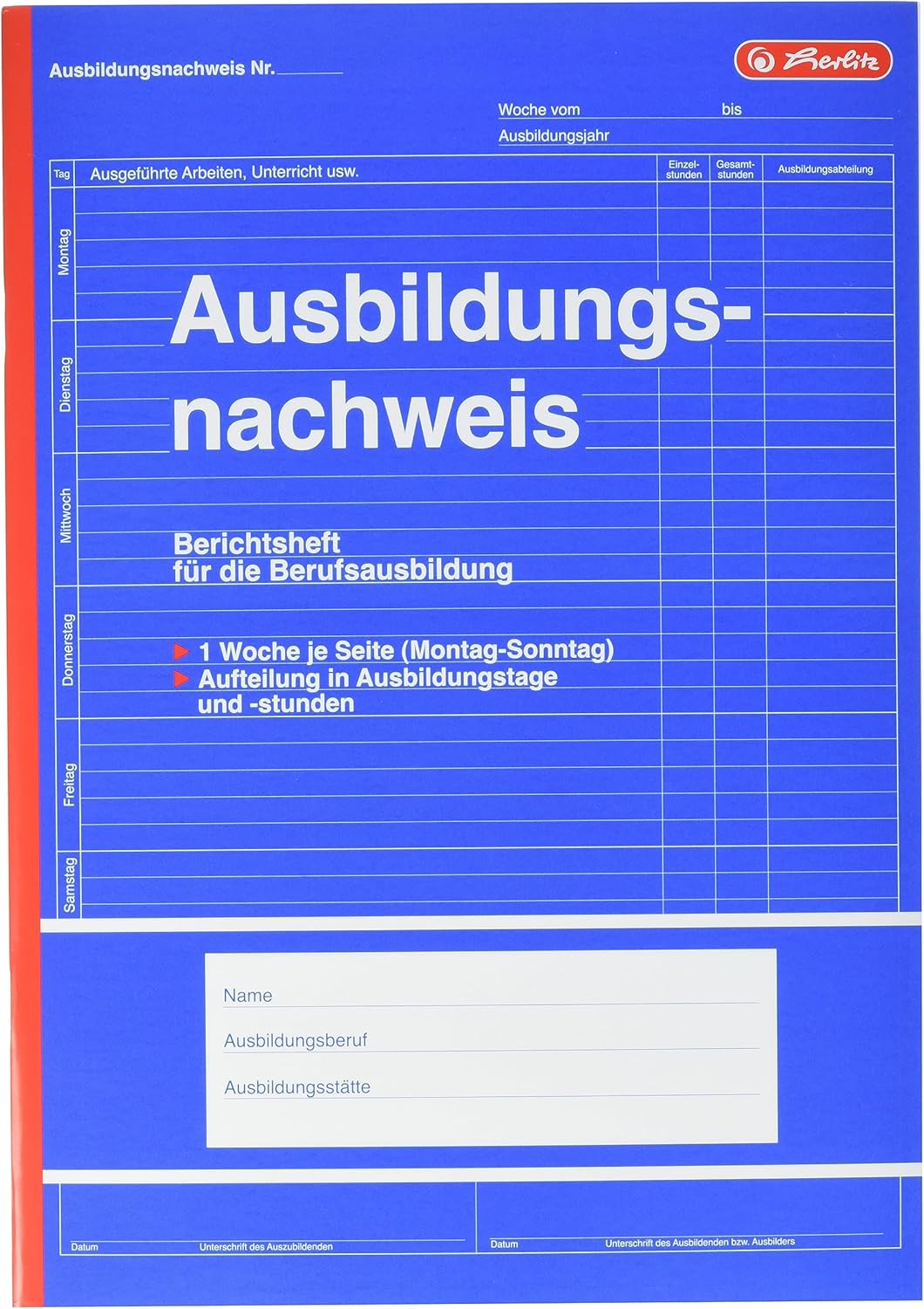 Herlitz 840702 Report Book for Professional Training A4 28 Pages Pack of 5 German Import