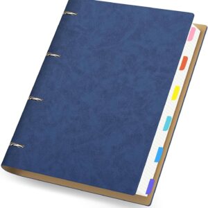 Spiralblock A4 Kariert – Ring Binder Notizbuch 21.5x28cm – Dunkelblau PU Leder Notebook A4-100GSM Kariert 5mm Notizheft Nachfüllbar – 300 Seiten Notizblock A4 Reisetagebuch