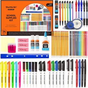 Shuttle Art 71-piece school supplies set, school supplies box for back to school, school enrolment, colouring pens, stationery for children and students, pencils, pens, markers, erasers, notebooks, folders
