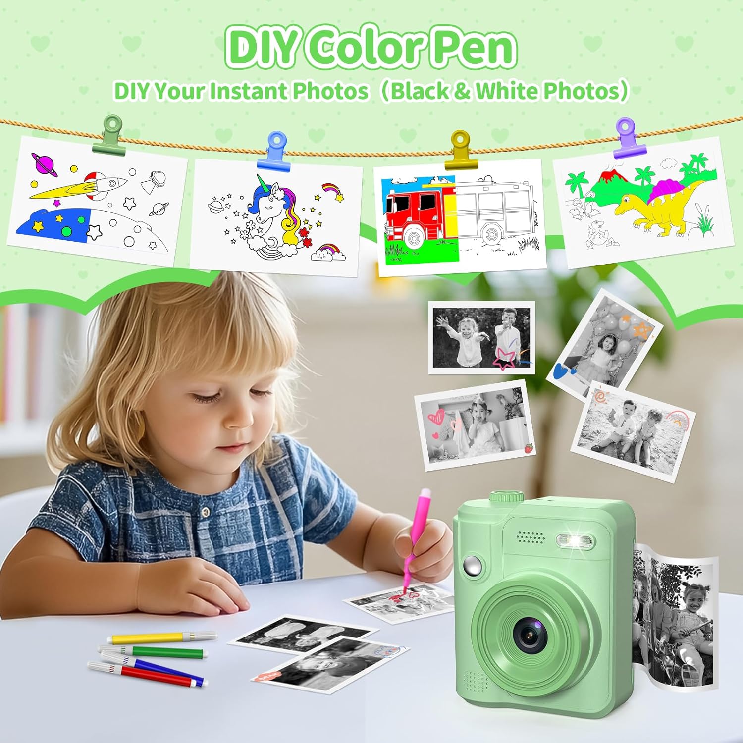 Gofunly Instant Camera Children, 1080P HD Children's Camera Instant Camera with 32GB Card & Printer Paper, Camera Children Instant Print Children's Toy Gifts for Boys and Girls 3-12 Years – Bild 5