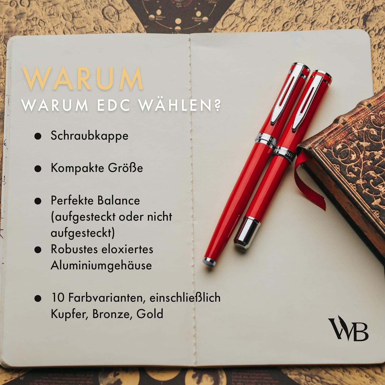 Wordsworth and Black Fountain Pen Mini EDC Red Pocket Pen, Chrome, Medium Nib, 6 Ink Cartridges, Ink Converter, Refillable Pen Gift Set, Men & Women – Bild 4