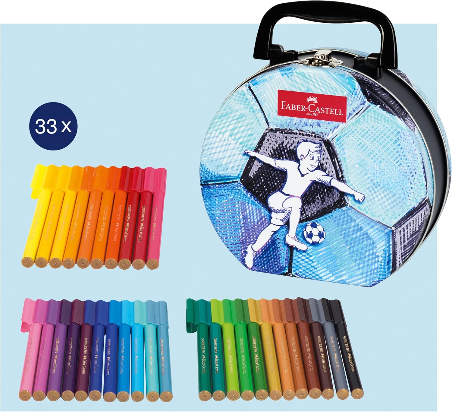 Faber-Castell 155538 Felt Tip Connector Pens, Football Case, 33 Pens, Metal Case – Bild 3