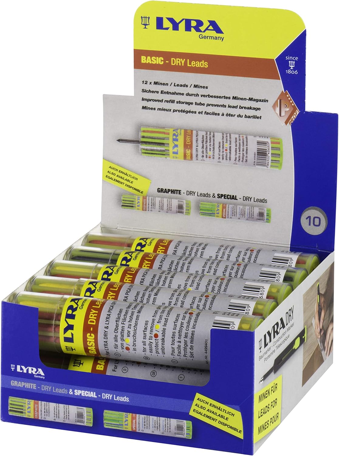 Lyra Pencil Leads (Pack of 12) (6X Grey, Yellow, 3X Red) Suitable for All Surfaces Colour Wipe Clean - 4499401 – Bild 3