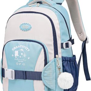 School Backpack Girls 2025 Backpack School with Pendant 3-7 Class Gymnasium School Bag for 15.6 Inch Laptop School Travel School Bag Casual 20L 1459, blue, 15.6 inches, Rucksack Backpacks
