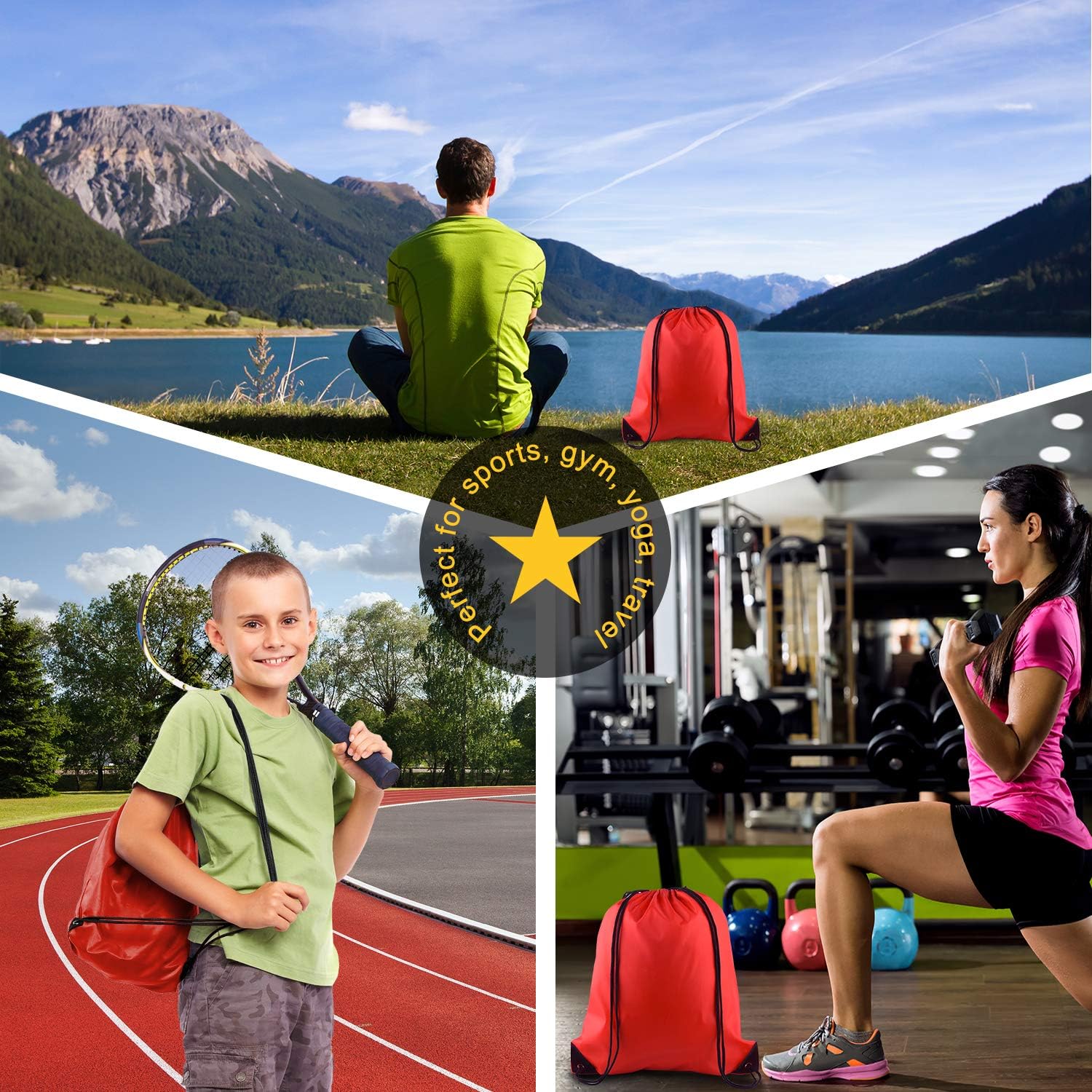 FEPITO 2-15 Pieces Drawstring Backpack Backpack Cinch Bag Sports Bag Chain Backpack Gym Bag for Gym or Travel – Bild 7