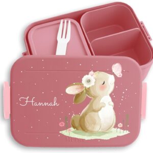Children’s Bento Box Midi Lunch Box for Mepal Bento Box – Rabbits – Lunch Box Cute Rabbit Personalised I Long Ear I Rabbit I Cute Animals – 900 ml – Pink – Butter Lunch Box Girls
