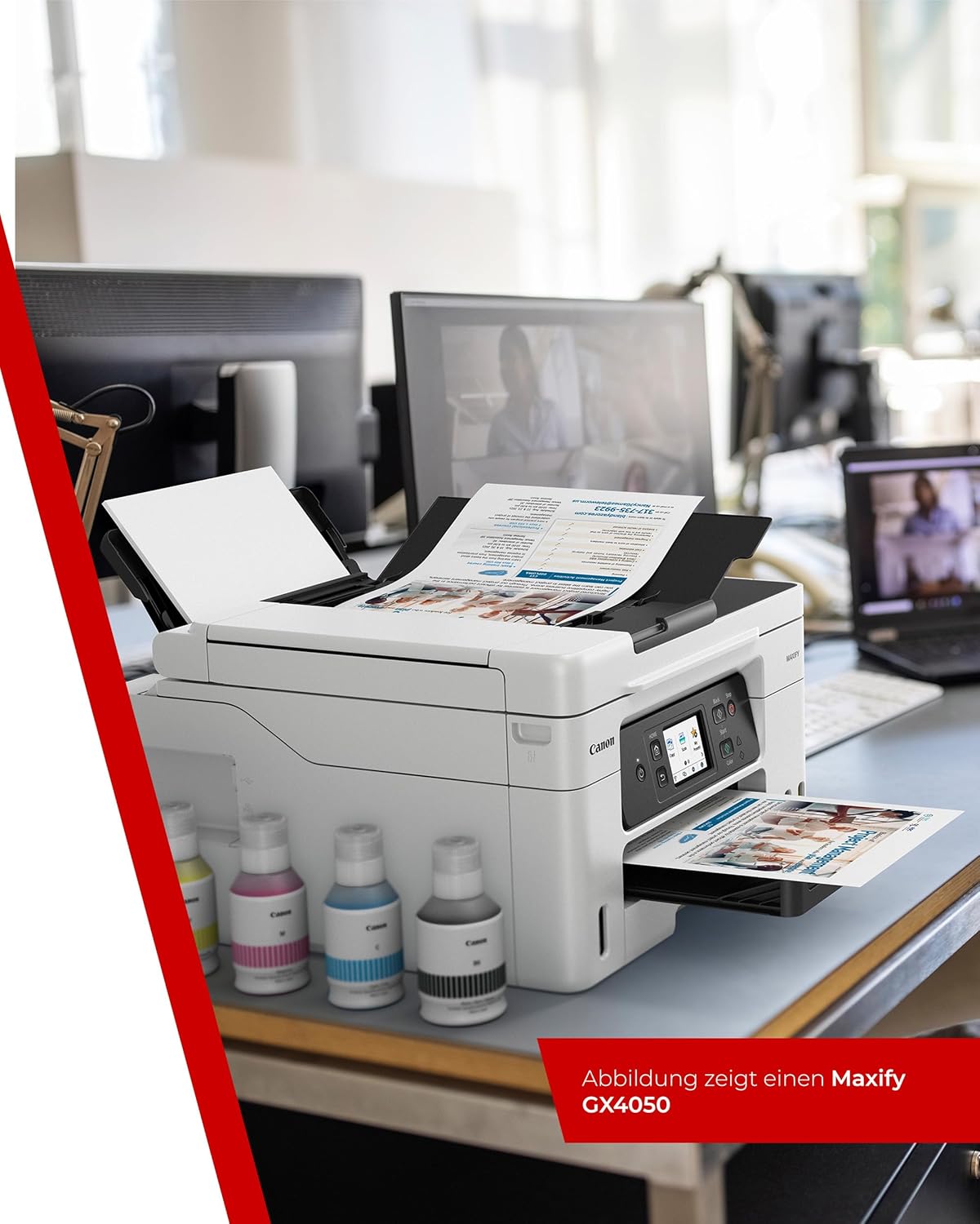 Canon MAXIFY GX4050 MegaTank Multifunktionsdrucker 4in1 (Tintenstrahl, Druck, Kopie, Scan, Fax, ADF 35 Blatt, WLAN, LAN, TouchLCD, Duplex, niedrige Seitenkosten, hohe Reichweite, gerader Einzug) weiß – Bild 10