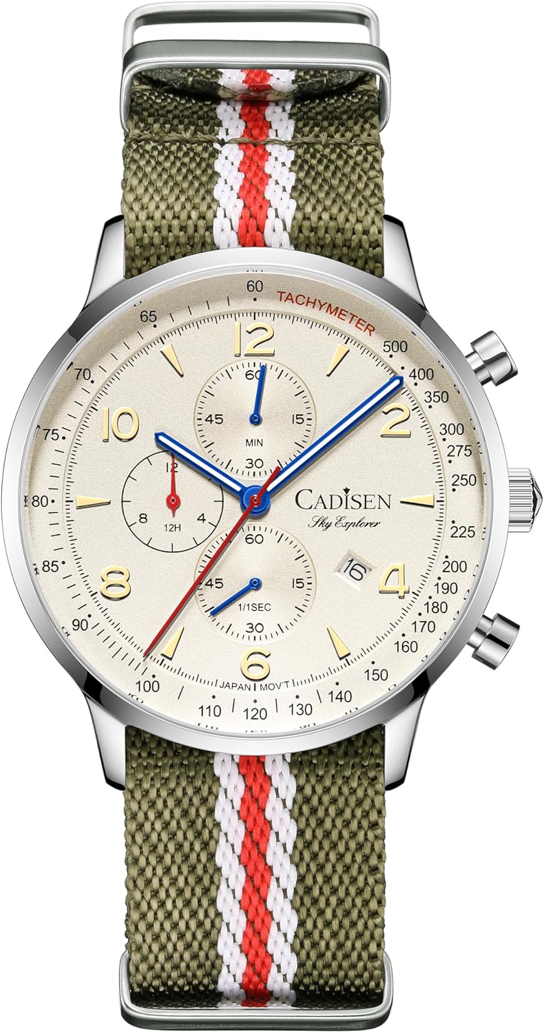 CADISEN Herren Quarz Uhr Elegante lässige Kampagnen mit Nylon Armband wasserdichte