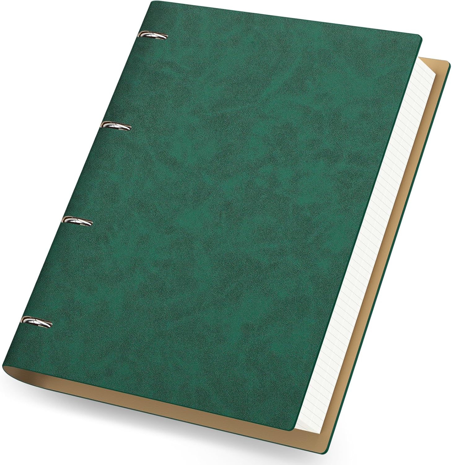 A4 Leather Notebook - Ring Binder Notebook A4 Checked - 21.5 x 28 cm Refillable Ring Binder Notebook - 100 GSM Checked 5 mm Notepad - 150 Sheets Loose Leaf Leather PU Notebook, Green