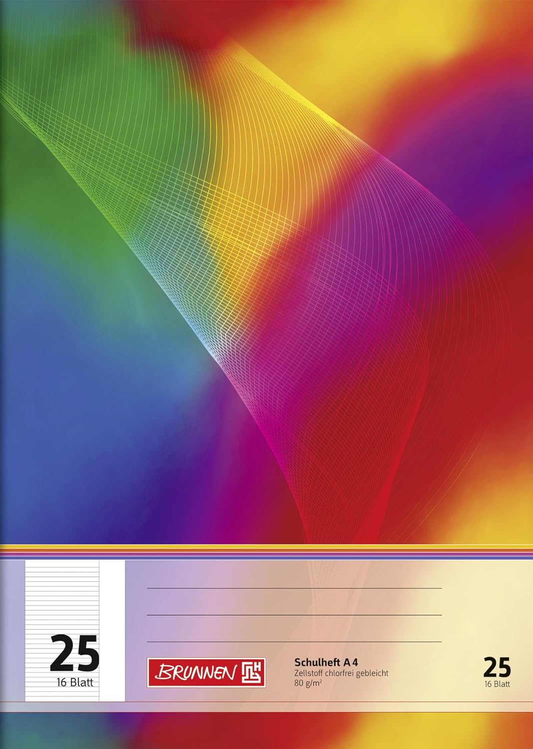 Brunnen 104492511 Exercise Book (A4, 16 Sheets, Ruled, with Margin, Line Style 25) Pack of 10