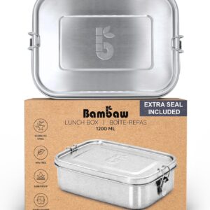 Bambaw Stainless Steel Lunch Box, 1200 ml, Bento BPA Free, Airtight Lunch Box, Bento with Compartments, Waterproof Stainless Steel Lunch Box, 1200 ml