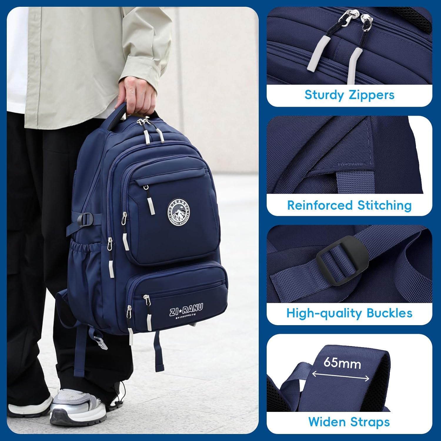 School Backpack Teenager Backpack Boys Fashion Daypack for 15.6 Inch Laptop, Waterproof School Bag Boys Casual School Bag 5th 12th Grade – Bild 6