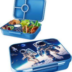 Jarlson® Billi Lunch Box for Children with 4 Compartments, with Extra Closure, TÜV Tested, Lunch Box Made of Tritan, Bento Box Leak-Proof, Lunch Box for Nursery School, School, Astronaut Blue