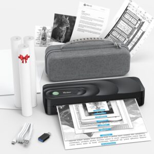 Portable Thermal Printer A4 Bluetooth Thermal Printer Without Ink, Support US/A4 Thermal Paper Compatible with iOS, Android, Laptop & PC, with Carry Bag, 2 Paper Rolls & 1 Folding Paper