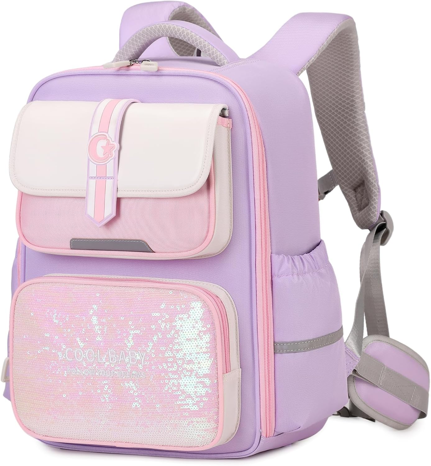 School Backpack Girls Boys Ergonomic 1-4th Class with Chest Strap, 2025 Backpack School Children 6-10 Years School Bag with Removable Belt and Reflective -6171, purple, M, Rucksack Backpacks