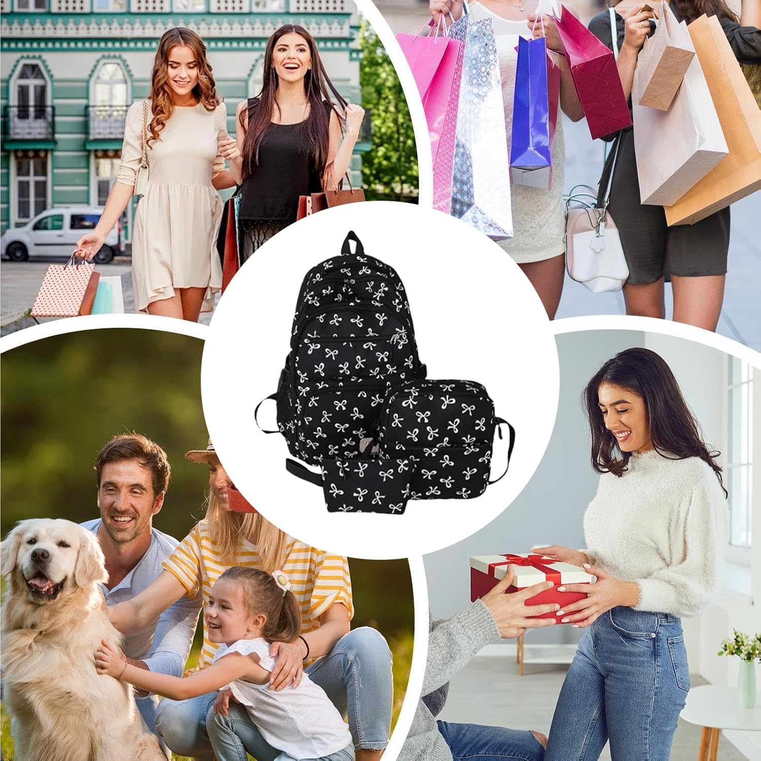 School Backpack Girls Teenager Vintage Backpack Set for Girls Bows School Bag Laptop School Bags with Lunch Bag and Pencil Case for Women School Travel (3 Pieces/Set) – Bild 6