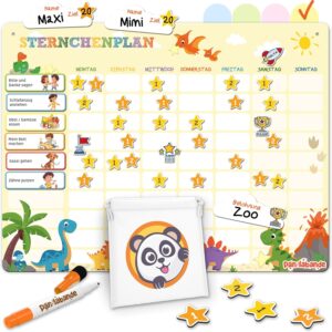 Children’s Reward Board [100 Tasks, 200 Stars, 1-2 Children] – Reward System for More Responsibility – Ideal Magnetic Task Planner Weekly Planner Child, Routine Planner (Dinosaur)