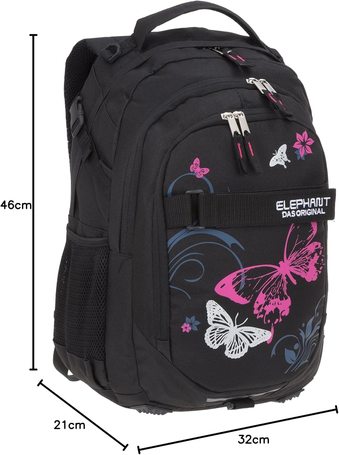 ELEPHANT Hero Signature 12645 School Backpack Design, Butterfly Black Pink, School backpack – Bild 10