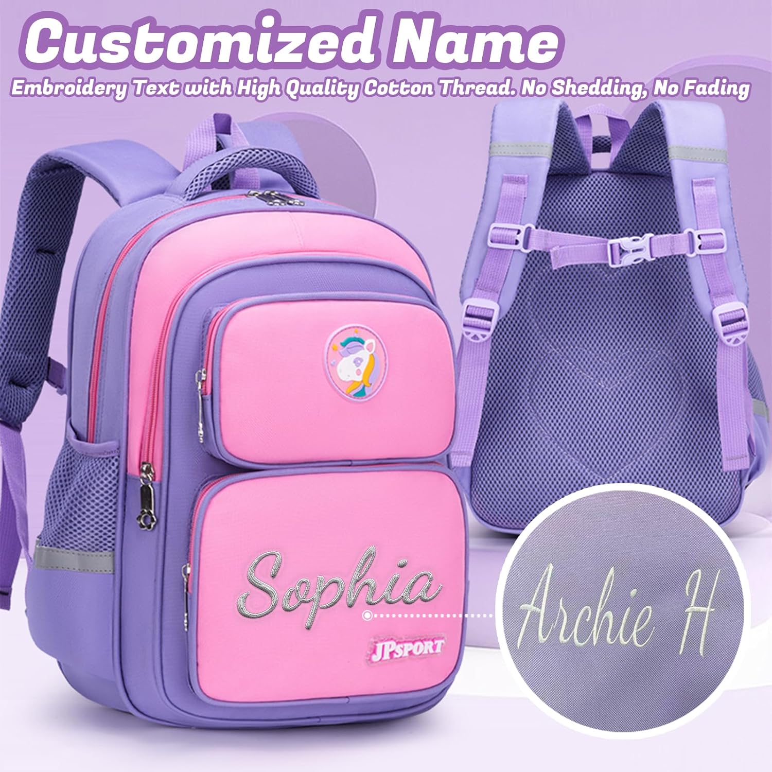 Personalised School Backpack Children with Name Embroidery, School Children's Backpack for Girls & Boys, Waterproof School Bag, School Bag, Large Capacity, Multi-Pocket School Bag – Bild 2