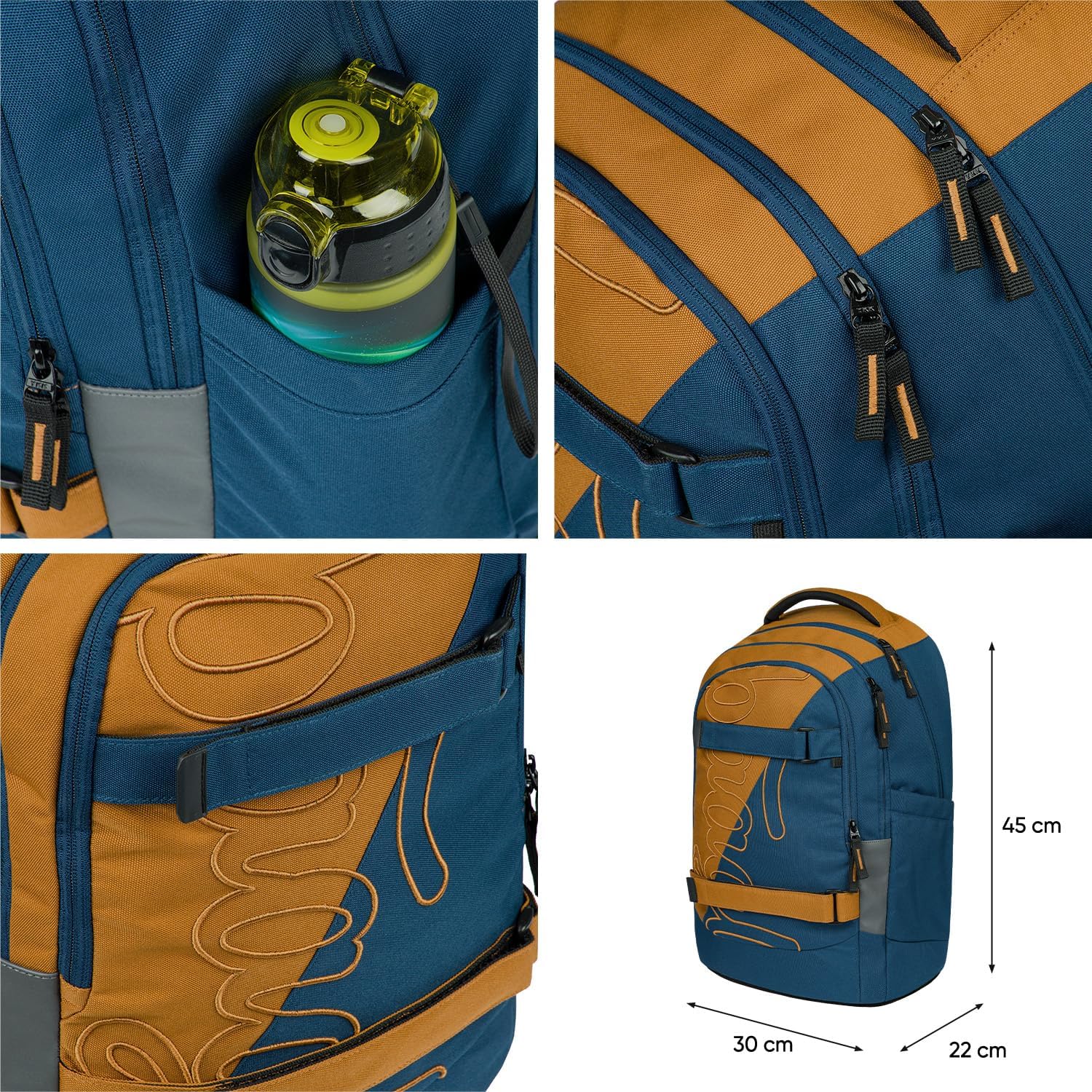 Baagl School Backpack Set Boys Girls Teenagers 3 Pieces Skateboard Backpack Skate MAX School Bag from 3rd Grade, Primary School Satchel with Chest Strap, Ergonomic School Bag, 30 L, DUO, L – Bild 5