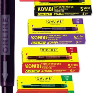 Online Combination Fountain Pen Cartridges, Universal Cartridges Compatible with All Standard Fountain Pens including Lamy, Replacement Cartridges, Erasable, Washable, Also Suitable for Rollerballs, Value Pack