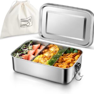 Homikit Stainless Steel Lunch Box with 2 Compartments, 1400 ml Bento Box with Bag for Children and Adults, Leak-Proof Lunch Box for School, Office and Travel, Dishwasher Safe