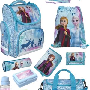 Disney Frozen 9 Piece School Bag Set With Pencil Case, Sports Bag, 85 cm School Cone, Rain Cover, Pink, Frozen, Polyester