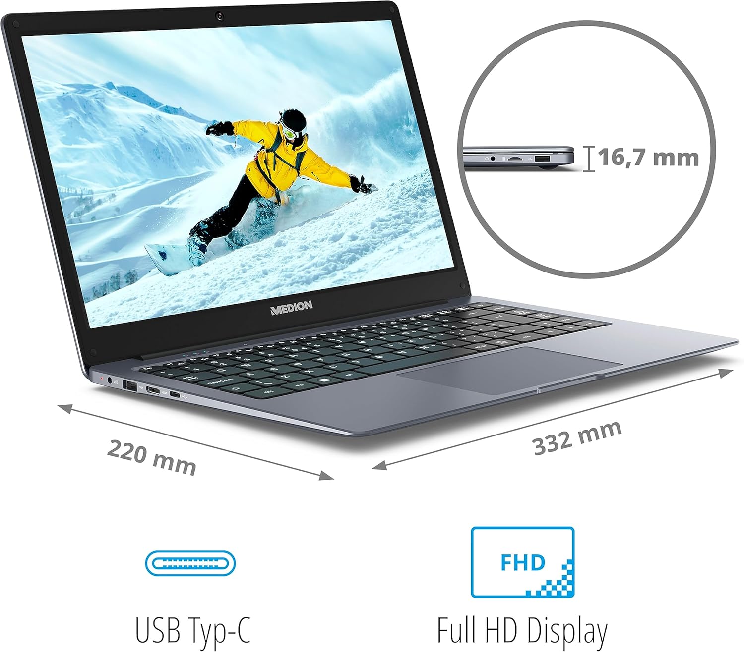 MEDION E14223 35.5 cm (14 Inch) Full HD Laptop (Intel Pentium N5030, 4GB DDR4 RAM, 128GB Flash Memory, Webcam, Win 11 Home S Mode) – Bild 2