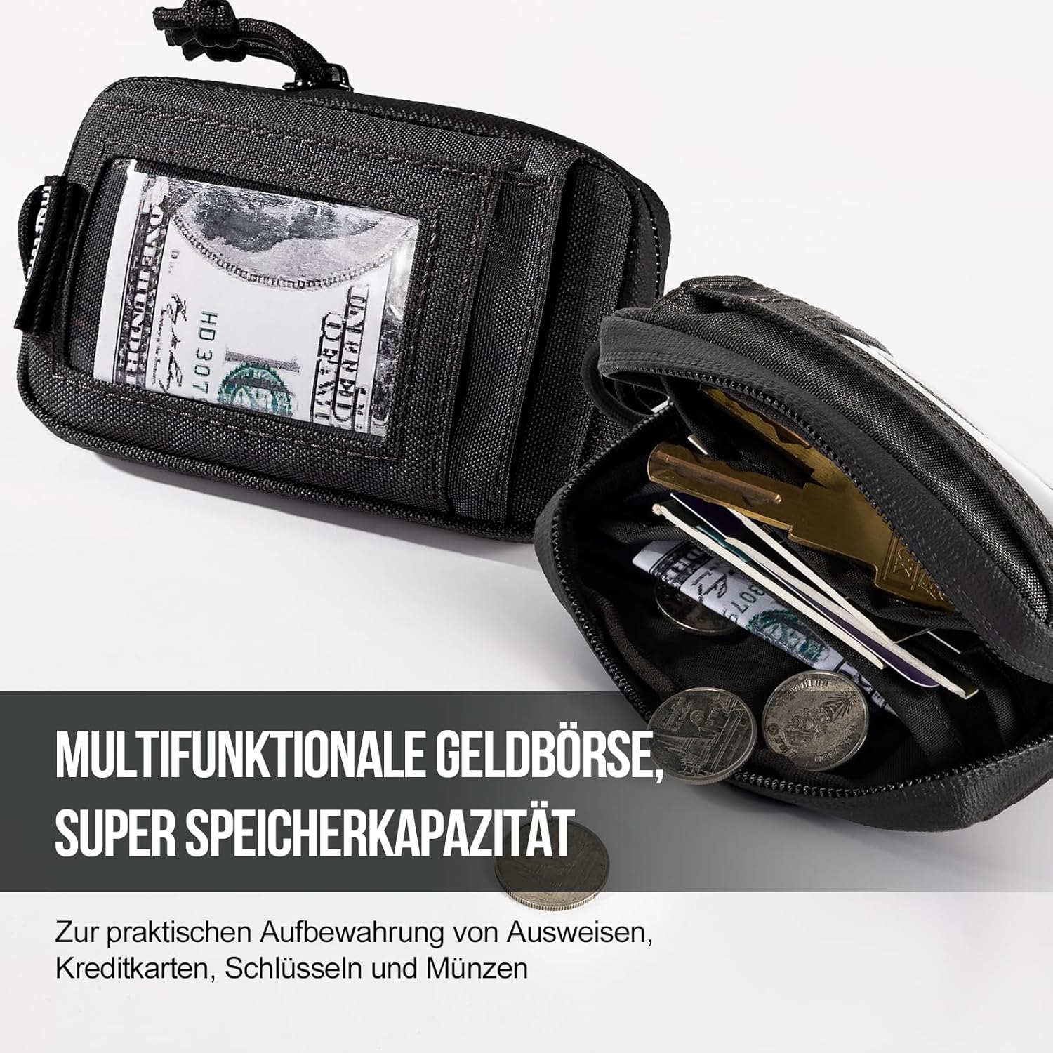 OneTigris Wallet Card Holder Coin Compartment Tactical Wallet 500D Nylon Slim Wallet with Card Slots Zip Transparent Window for Men Women Black – Bild 10