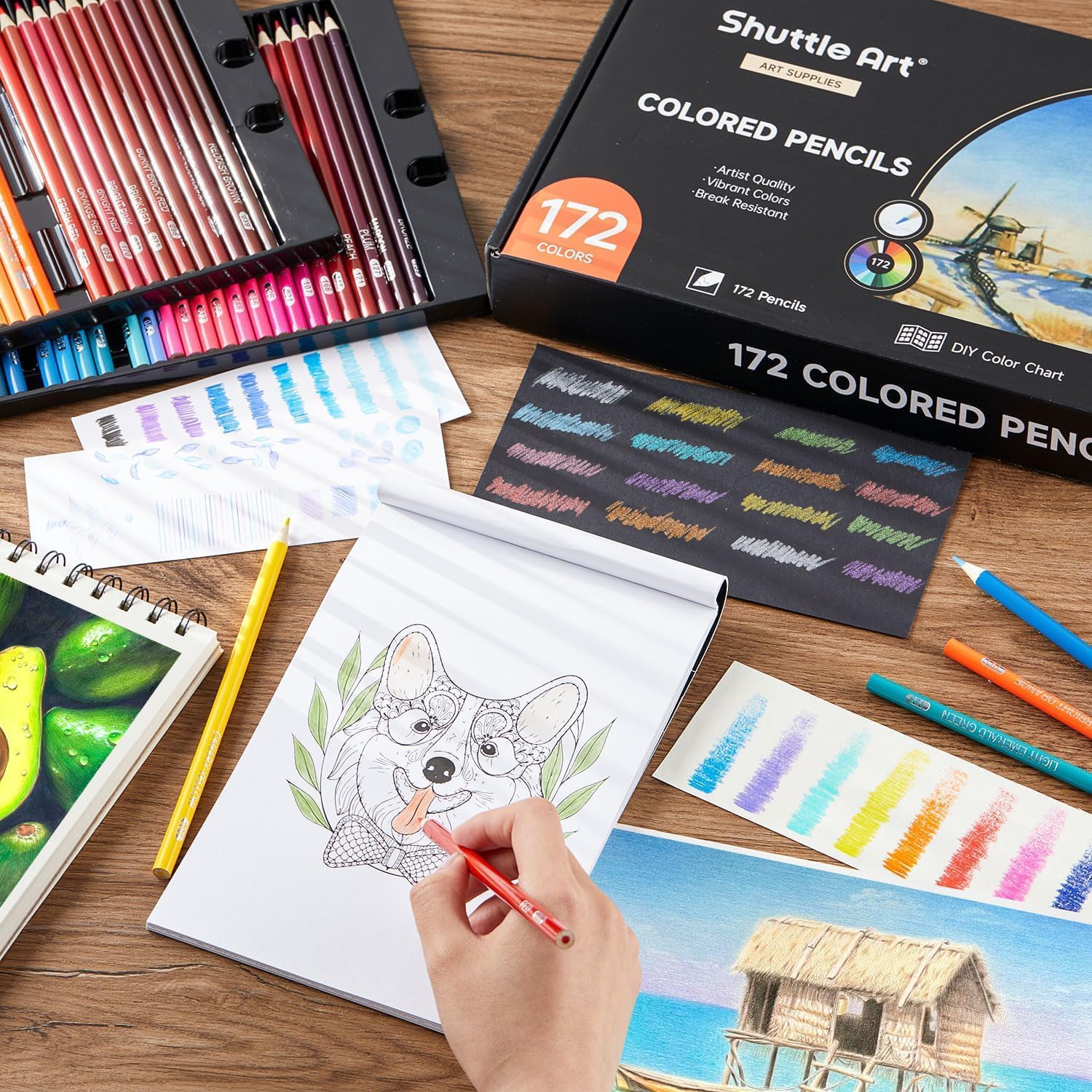 Shuttle Art 172 Colouring Pencils Set, Perfect Colouring Pencils for Adults, Children and Artists for Colouring, Painting and Sketching, Soft Wax Based Colouring Pencils, Wooden Pencils, Colouring – Bild 7