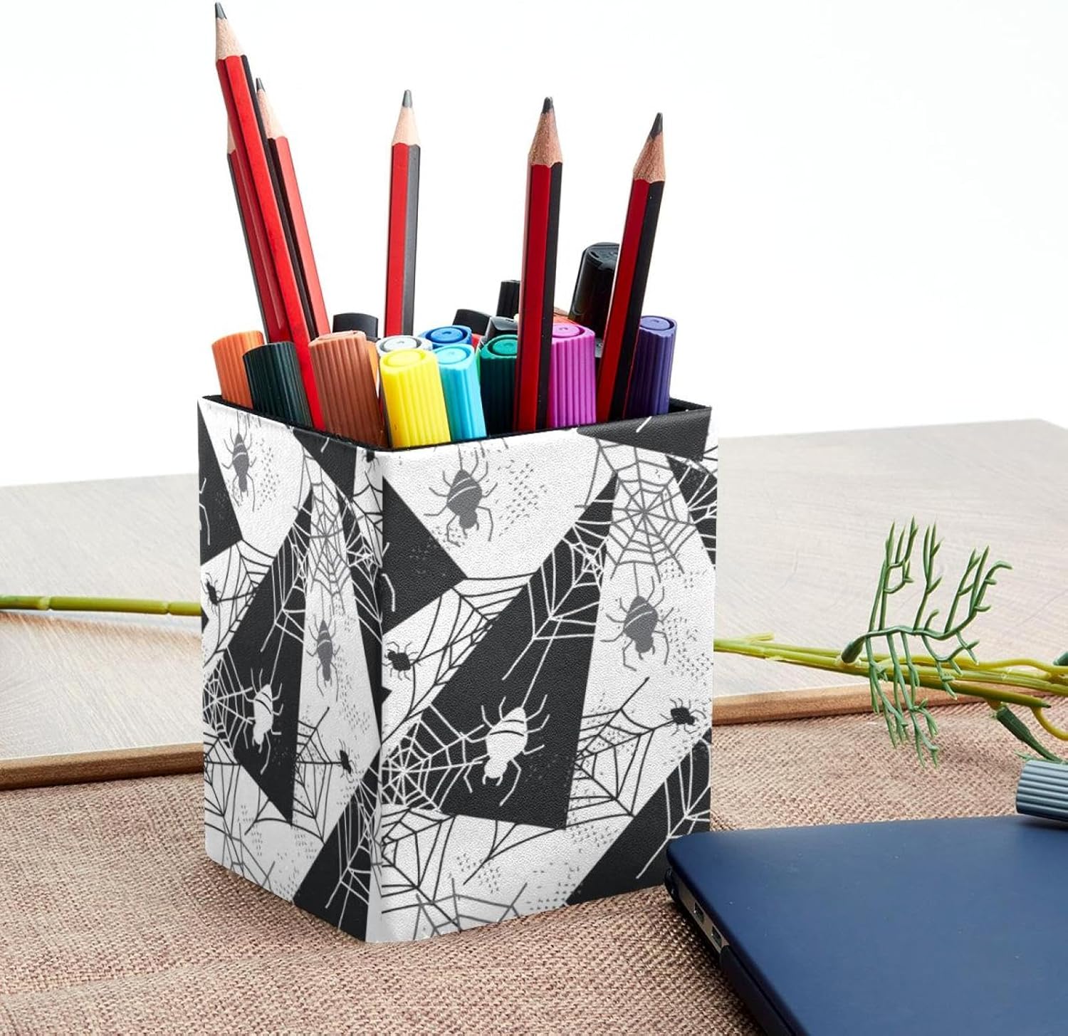Pen Holder for Desk Scary Halloween Spider Web Prints Pen Holder Pen Holder Makeup Brush Storage Desk Stationery Organizer for Home Office – Bild 6