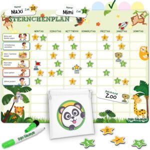 Children’s Reward Chart [100 Tasks, 200 Stars, 3 Colours, 1-2 Children] – Montessori Star Plan – Ideal Reward System, Task Planner, Reward Child