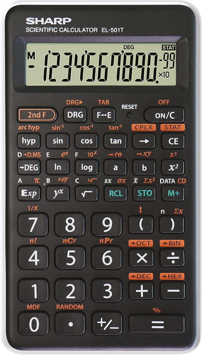 Sharp EL-501T Scientific Calculator 1 Line 10 Digits Battery Operated Black and White
