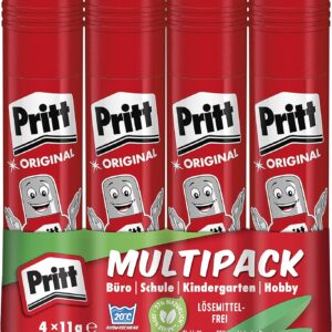 Pritt Glue Stick, Safe and Child Friendly Glue for Arts and Crafts, Strong Adhesive for School and Office Supplies, 4 x 11 g Pritt Stick