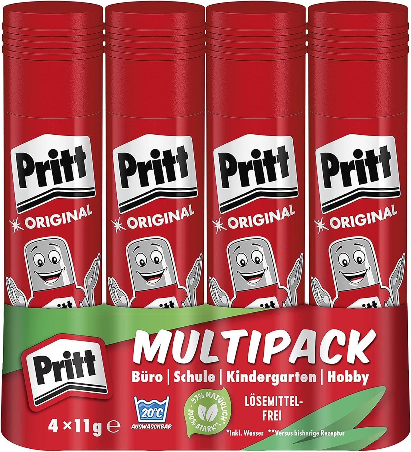 Pritt Glue Stick, Safe and Child Friendly Glue for Arts and Crafts, Strong Adhesive for School and Office Supplies, 4 x 11 g Pritt Stick