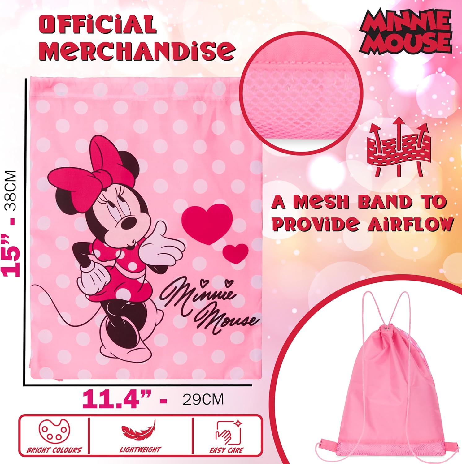 Disney Children's Gym Bag, 29 x 38 cm, Swimming Bag with Drawstring and Ventilation Opening - Sports Gifts for Children – Bild 6